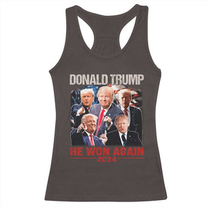 Donald Trump 2024 Racerback Tank Top He Won Again Retro 90s Flag TS10 Dark Chocolate Print Your Wear