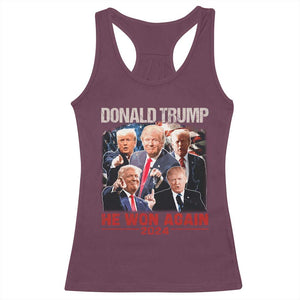 Donald Trump 2024 Racerback Tank Top He Won Again Retro 90s Flag TS10 Maroon Print Your Wear