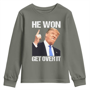Trump Won 2024 Youth Sweatshirt Get Over It 45 47th President TS10 Military Green Print Your Wear
