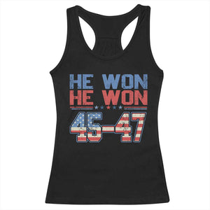 Trump 2024 Racerback Tank Top He Won Retro 45 47 Vintage American Flag TS10 Black Print Your Wear