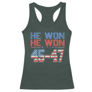 Trump 2024 Racerback Tank Top He Won Retro 45 47 Vintage American Flag TS10 Dark Forest Green Print Your Wear