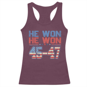 Trump 2024 Racerback Tank Top He Won Retro 45 47 Vintage American Flag TS10 Maroon Print Your Wear