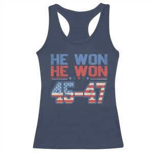 Trump 2024 Racerback Tank Top He Won Retro 45 47 Vintage American Flag TS10 Navy Print Your Wear