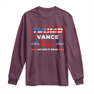 Trump Vance Long Sleeve Shirt Outlaw Hillbilly Won We Did It Bruh 2024 Election TS10 Maroon Print Your Wear