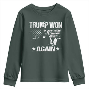 Trump Won 2024 Youth Sweatshirt Donald Trump Won Again 45 47 President 2024 US Election TS10 Dark Forest Green Print Your Wear