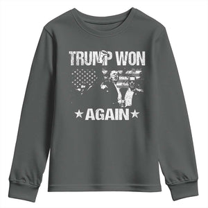 Trump Won 2024 Youth Sweatshirt Donald Trump Won Again 45 47 President 2024 US Election TS10 Dark Heather Print Your Wear