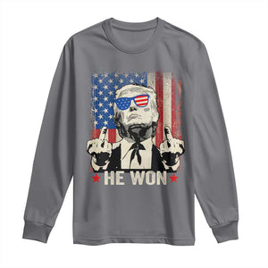 Trump Won 2024 Long Sleeve Shirt Middle Finger 45 47Th President Usa Flag TS10 Charcoal Print Your Wear