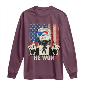Trump Won 2024 Long Sleeve Shirt Middle Finger 45 47Th President Usa Flag TS10 Maroon Print Your Wear