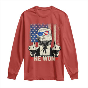Trump Won 2024 Long Sleeve Shirt Middle Finger 45 47Th President Usa Flag TS10 Red Print Your Wear