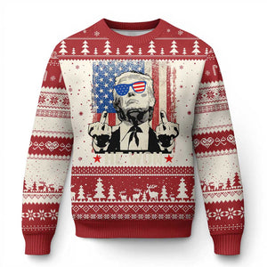 Trump Won 2024 Ugly Christmas Sweater Middle Finger 45 47Th President Usa Flag TS10 Red Print Your Wear