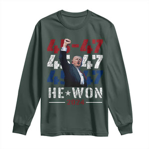 Trump Won 2024 Long Sleeve Shirt President 47th 45 47 Trump Wins TS10 Dark Forest Green Print Your Wear