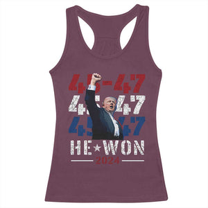 Trump Won 2024 Racerback Tank Top President 47th 45 47 Trump Wins TS10 Maroon Print Your Wear