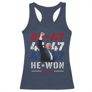 Trump Won 2024 Racerback Tank Top President 47th 45 47 Trump Wins TS10 Navy Print Your Wear