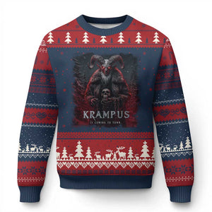 Krampus Is Coming To Town Ugly Christmas Sweater Gothic Dark Xmas Gift Horror Holiday TS10 Navy Red Print Your Wear