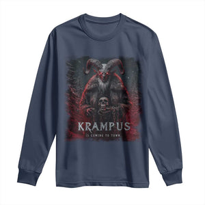 Krampus Is Coming To Town Long Sleeve Shirt Gothic Dark Xmas Gift Horror Holiday TS10 Navy Print Your Wear