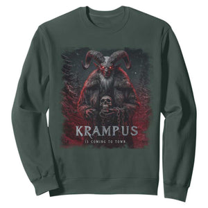 Krampus Is Coming To Town Sweatshirt Gothic Dark Xmas Gift Horror Holiday TS10 Dark Forest Green Print Your Wear