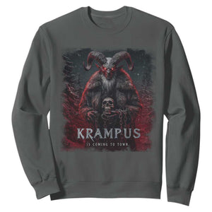Krampus Is Coming To Town Sweatshirt Gothic Dark Xmas Gift Horror Holiday TS10 Dark Heather Print Your Wear