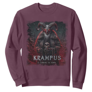 Krampus Is Coming To Town Sweatshirt Gothic Dark Xmas Gift Horror Holiday TS10 Maroon Print Your Wear