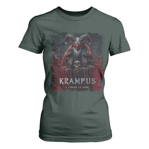 Krampus Is Coming To Town T Shirt For Women Gothic Dark Xmas Gift Horror Holiday TS10 Dark Forest Green Print Your Wear