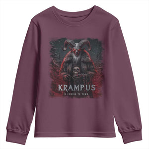Krampus Is Coming To Town Youth Sweatshirt Gothic Dark Xmas Gift Horror Holiday TS10 Maroon Print Your Wear