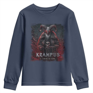 Krampus Is Coming To Town Youth Sweatshirt Gothic Dark Xmas Gift Horror Holiday TS10 Navy Print Your Wear