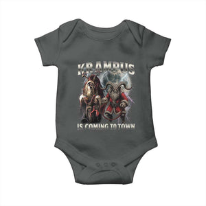 Krampus Is Coming To Town Baby Onesie Vintage Gothic Dark Xmas Gift Horror Holiday TS10 Dark Heather Print Your Wear