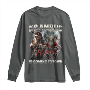 Krampus Is Coming To Town Long Sleeve Shirt Vintage Gothic Dark Xmas Gift Horror Holiday TS10 Dark Heather Print Your Wear