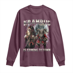 Krampus Is Coming To Town Long Sleeve Shirt Vintage Gothic Dark Xmas Gift Horror Holiday TS10 Maroon Print Your Wear