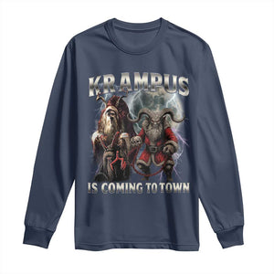 Krampus Is Coming To Town Long Sleeve Shirt Vintage Gothic Dark Xmas Gift Horror Holiday TS10 Navy Print Your Wear