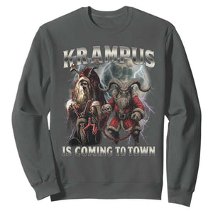 Krampus Is Coming To Town Sweatshirt Vintage Gothic Dark Xmas Gift Horror Holiday TS10 Dark Heather Print Your Wear
