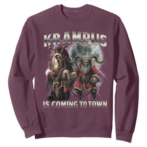 Krampus Is Coming To Town Sweatshirt Vintage Gothic Dark Xmas Gift Horror Holiday TS10 Maroon Print Your Wear