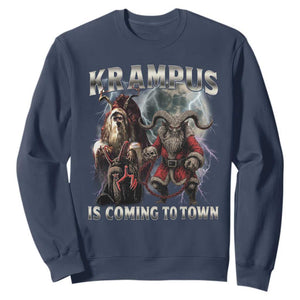Krampus Is Coming To Town Sweatshirt Vintage Gothic Dark Xmas Gift Horror Holiday TS10 Navy Print Your Wear
