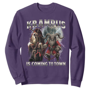 Krampus Is Coming To Town Sweatshirt Vintage Gothic Dark Xmas Gift Horror Holiday TS10 Purple Print Your Wear