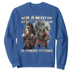 Krampus Is Coming To Town Sweatshirt Vintage Gothic Dark Xmas Gift Horror Holiday TS10 Royal Blue Print Your Wear