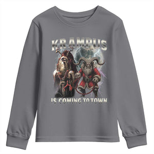 Krampus Is Coming To Town Youth Sweatshirt Vintage Gothic Dark Xmas Gift Horror Holiday TS10 Charcoal Print Your Wear