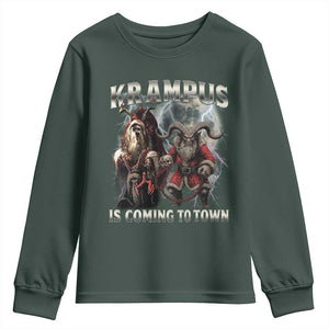 Krampus Is Coming To Town Youth Sweatshirt Vintage Gothic Dark Xmas Gift Horror Holiday TS10 Dark Forest Green Print Your Wear