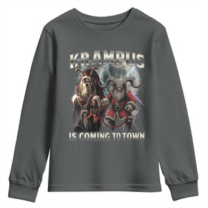 Krampus Is Coming To Town Youth Sweatshirt Vintage Gothic Dark Xmas Gift Horror Holiday TS10 Dark Heather Print Your Wear
