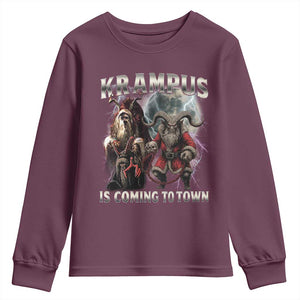 Krampus Is Coming To Town Youth Sweatshirt Vintage Gothic Dark Xmas Gift Horror Holiday TS10 Maroon Print Your Wear