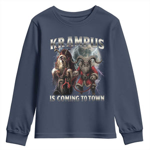 Krampus Is Coming To Town Youth Sweatshirt Vintage Gothic Dark Xmas Gift Horror Holiday TS10 Navy Print Your Wear