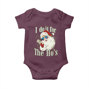 I Do It For The Hos Baby Onesie Rude Offensive Christmas Santa Face Retro Bootleg TS10 Maroon Print Your Wear