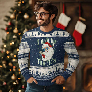 I Do It For The Hos Ugly Christmas Sweater Rude Offensive Christmas Santa Face Retro Bootleg TS10 Navy Beige Print Your Wear