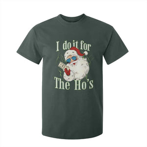 I Do It For The Hos T Shirt For Kid Rude Offensive Christmas Santa Face Retro Bootleg TS10 Dark Forest Green Print Your Wear