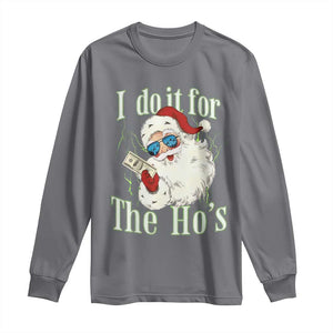 I Do It For The Hos Long Sleeve Shirt Rude Offensive Christmas Santa Face Retro Bootleg TS10 Charcoal Print Your Wear