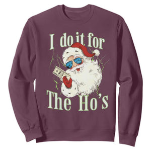 I Do It For The Hos Sweatshirt Rude Offensive Christmas Santa Face Retro Bootleg TS10 Maroon Print Your Wear