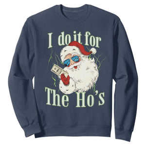 I Do It For The Hos Sweatshirt Rude Offensive Christmas Santa Face Retro Bootleg TS10 Navy Print Your Wear