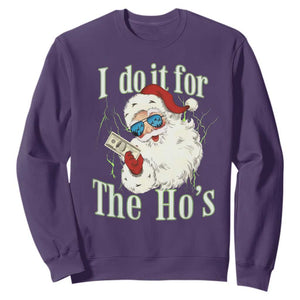 I Do It For The Hos Sweatshirt Rude Offensive Christmas Santa Face Retro Bootleg TS10 Purple Print Your Wear
