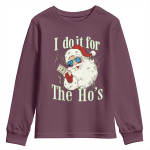 I Do It For The Hos Youth Sweatshirt Rude Offensive Christmas Santa Face Retro Bootleg TS10 Maroon Print Your Wear