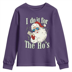 I Do It For The Hos Youth Sweatshirt Rude Offensive Christmas Santa Face Retro Bootleg TS10 Purple Print Your Wear