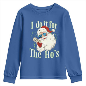 I Do It For The Hos Youth Sweatshirt Rude Offensive Christmas Santa Face Retro Bootleg TS10 Royal Blue Print Your Wear