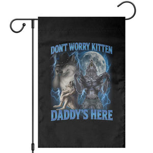 Funny Alpha Wolf Garden Flag Don't Worry Kitten Daddy's Here 90s Vintage Bootleg TS10 Black Print Your Wear